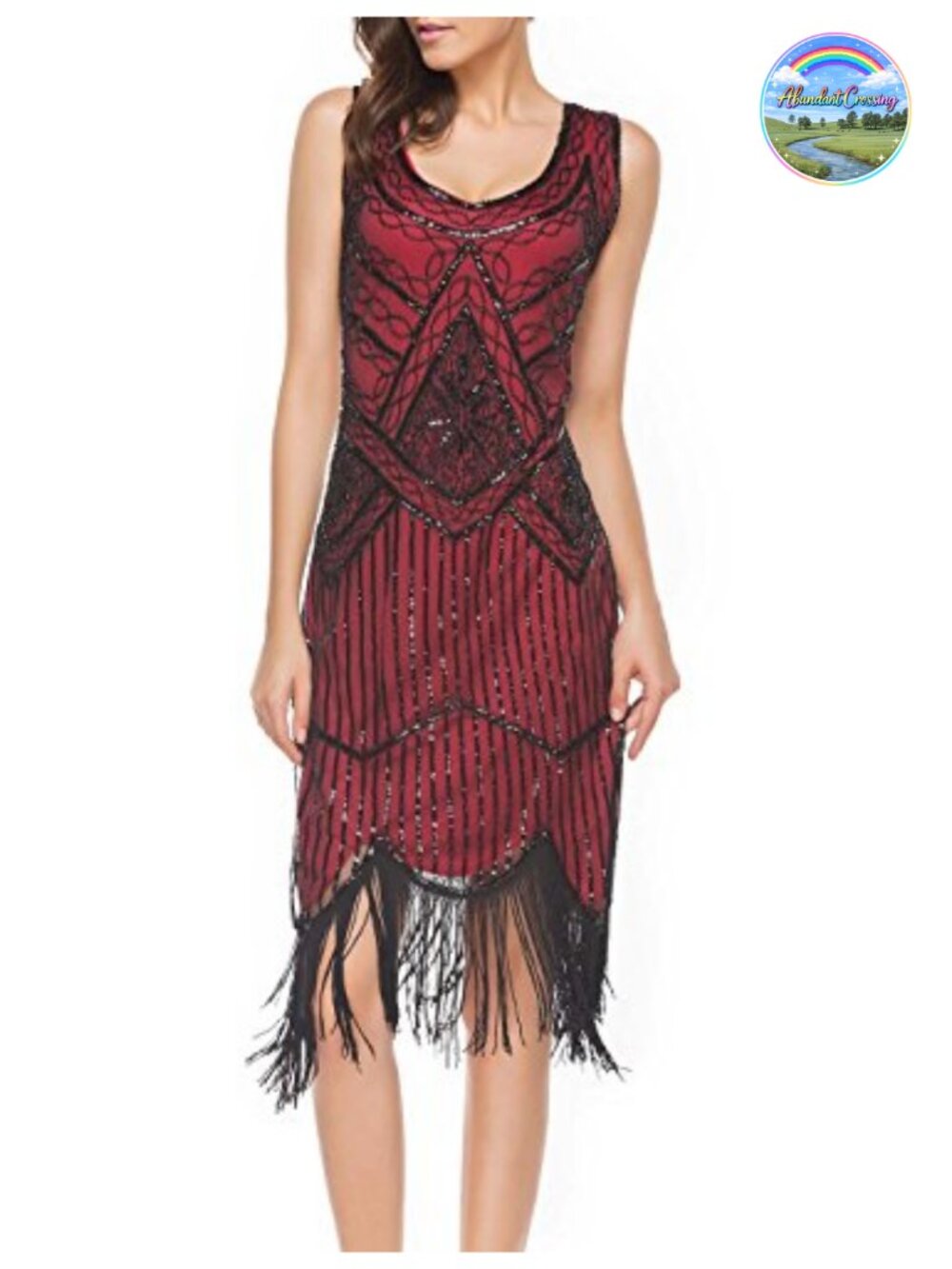 Vintage 1920s Sequin Beaded Flapper Dress V-Neck Gatsby Cocktail Party
